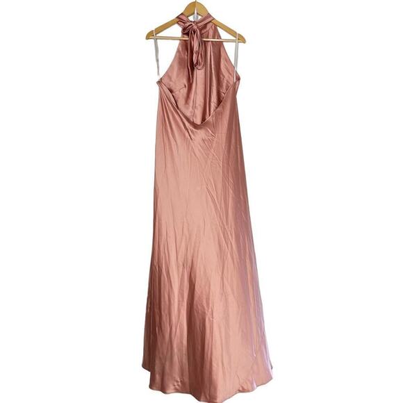 Social Bridesmaids Dress Scarf Tie High Neck Halter Slip Maxi Desert Rose XL - Picture 6 of 12